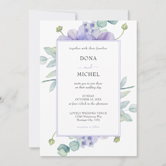 Rustic Violet Summer Wild Floral Wedding Invitation (Front)