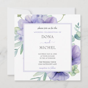 Rustic Violet Summer Wild Floral Wedding Invitation