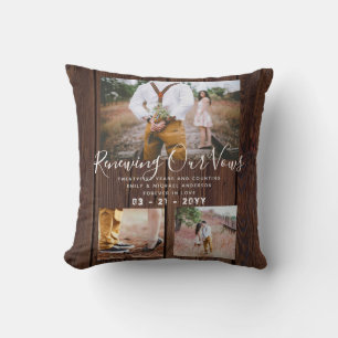 Rustic Vow Renewal Anniversary Photo Collage Cushion