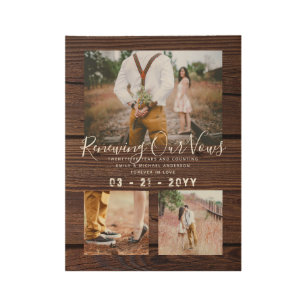 Rustic Vow Renewal Anniversary Photo Gift Idea Wood Poster