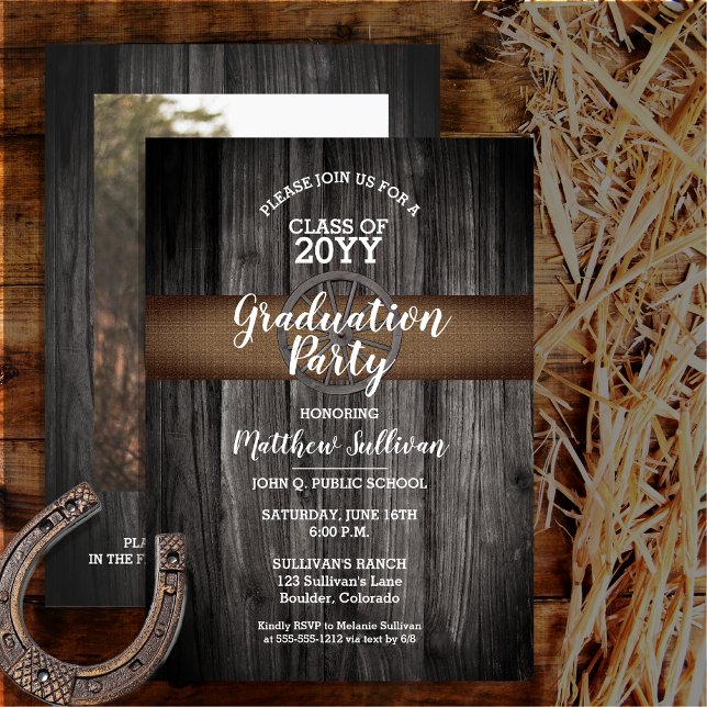 Rustic Wagon Wheel Class Year Graduation Party Invitation (Rustic Wagon Wheel and Barnwood Class Year Graduation Party Invitation -- Print and/or Download)