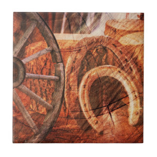 Rustic Wagon Wheel Horseshoes Western Style Ceramic Tile