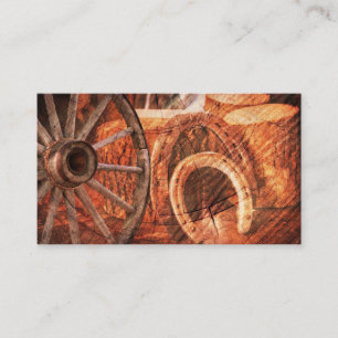 Rustic Wagon Wheel Horseshoes Western Style Enclosure Card