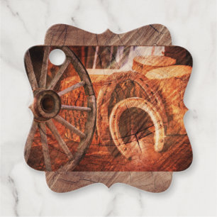 Rustic Wagon Wheel Horseshoes Western Style Favour Tags