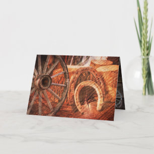 Rustic Wagon Wheel Horseshoes Western Style Holiday Card