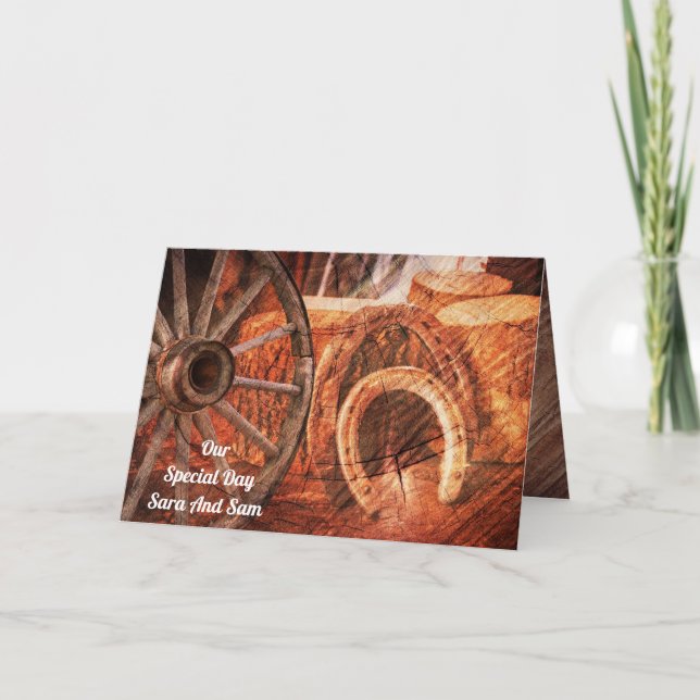 Rustic Wagon Wheel Horseshoes Western Style Invitation (Front)