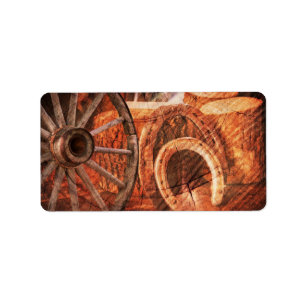 Rustic Wagon Wheel Horseshoes Western Style Label