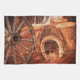 Rustic Wagon Wheel Horseshoes Western Style Tea Towel