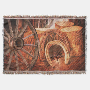 Rustic Wagon Wheel Horseshoes Western Style Throw Blanket