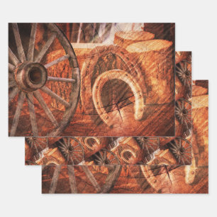 Rustic Wagon Wheel Horseshoes Western Style Wrapping Paper Sheet