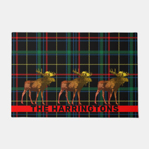 Rustic Walking Moose Plaid Doormat