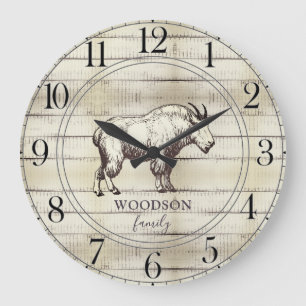 Rustic Walking Mountain Goat Family Name  Large Cl Large Clock