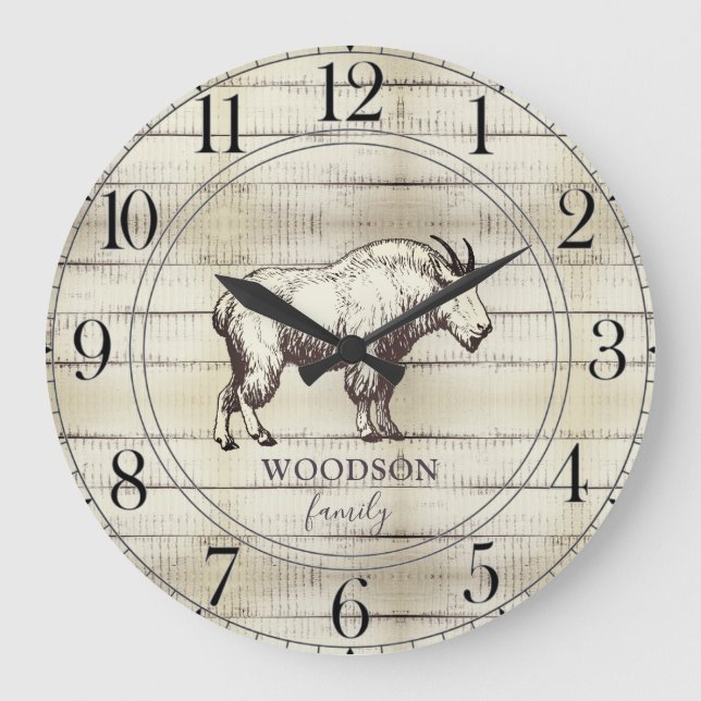 Rustic Walking Mountain Goat Family Name  Large Cl Large Clock (Front)