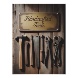 Rustic Wall of Vintage Hand Tools Poster