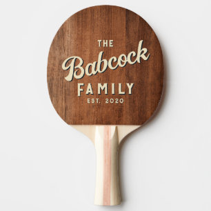 Rustic Walnut Wood Retro Family Name & Year Ping Pong Paddle