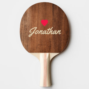 Rustic Walnut Wood Vintage Heart Signature Ping Pong Paddle