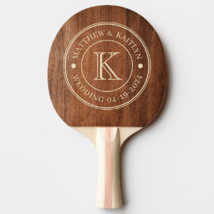Rustic Walnut Wood Wedding Monogram Ping Pong Paddle