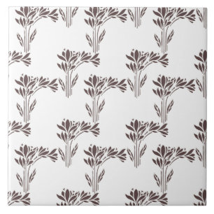 Rustic Warm Brown Stylized Botanica Ceramic Tile