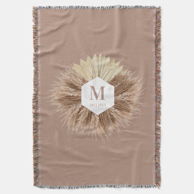 Rustic Warm Neutral Colors Monogram  Throw Blanket (Front Vertical)