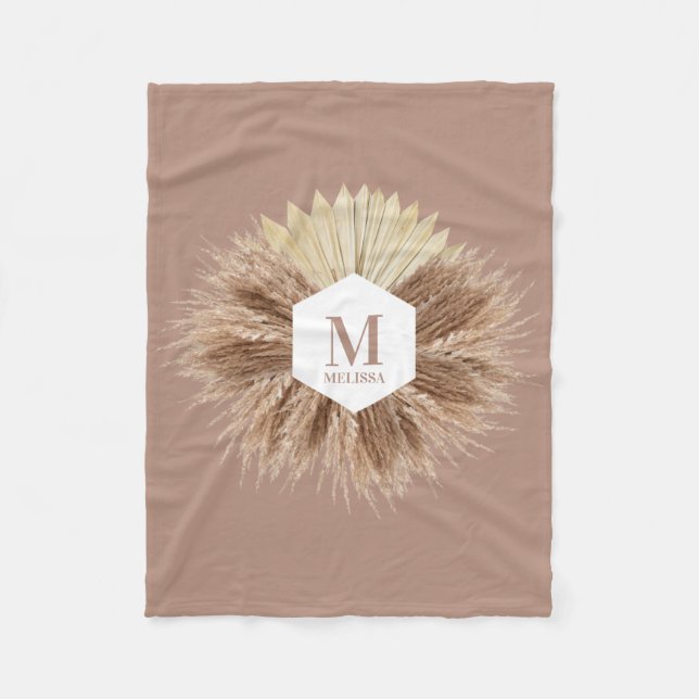 Rustic Warm Neutral Colours Monogram  Fleece Blanket (Front)