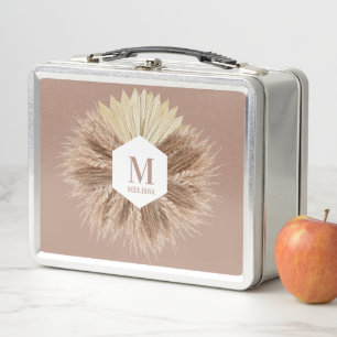Rustic Warm Neutral Colours Monogram  Metal Lunch Box
