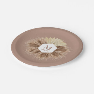 Rustic Warm Neutral Colours Monogram  Paper Plate