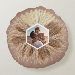 Rustic Warm Neutral Colours Monogram  Round Cushion