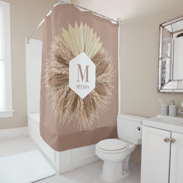 Rustic Warm Neutral Colours Monogram  Shower Curtain (In Situ)