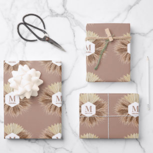 Rustic Warm Neutral Colours Monogram  Wrapping Paper Sheet