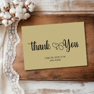 Rustic Warm Taupe Script Heart Bridal Thank You Card