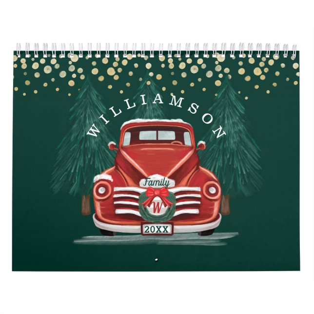 Rustic Warm Vintage Red Truck Family Photo Calendar (Cover)