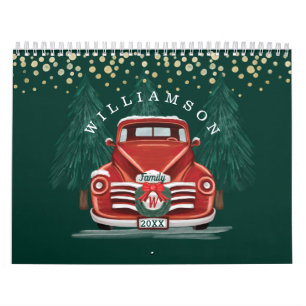 Rustic Warm Vintage Red Truck Family Photo Calendar