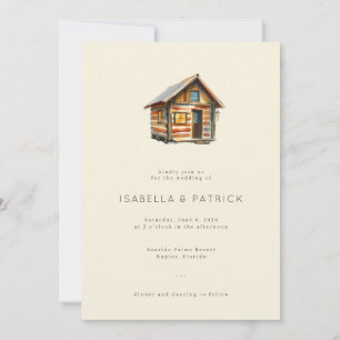 Rustic Warmth Log Cabin Watercolor Invitation