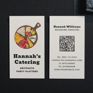 Rustic Watercolor Antipasto Catering QR Code Business Card
