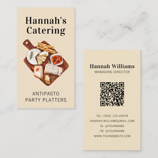 Rustic Watercolor Antipasto Platter Catering Busin Business Card (Front/Back)
