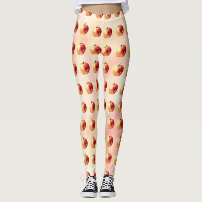 Rustic Watercolor Apple Pattern Leggings (Front)
