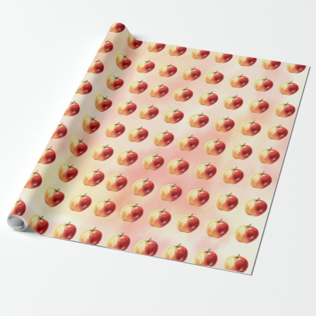 Rustic Watercolor Apple Pattern Wrapping Paper (Unrolled)