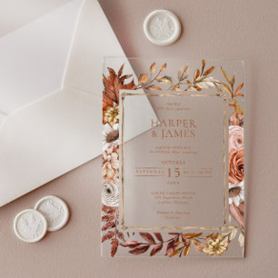 Rustic Watercolor Autumn Floral Frame Wedding Acrylic Invitations