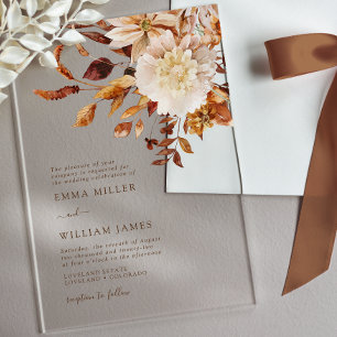 Rustic Watercolor Autumn Floral Wedding Acrylic Invitations