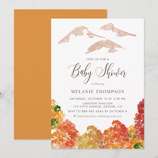 Rustic Watercolor Autumn Forest Fall Baby Shower Invitation (Front/Back)