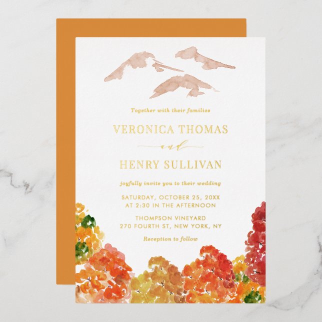 Rustic Watercolor Autumn Forest Fall Wedding (Front/Back)