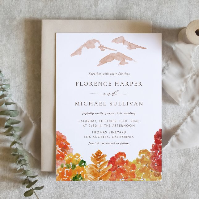 Rustic Watercolor Autumn Forest Fall Wedding Invitation (Creator Uploaded)