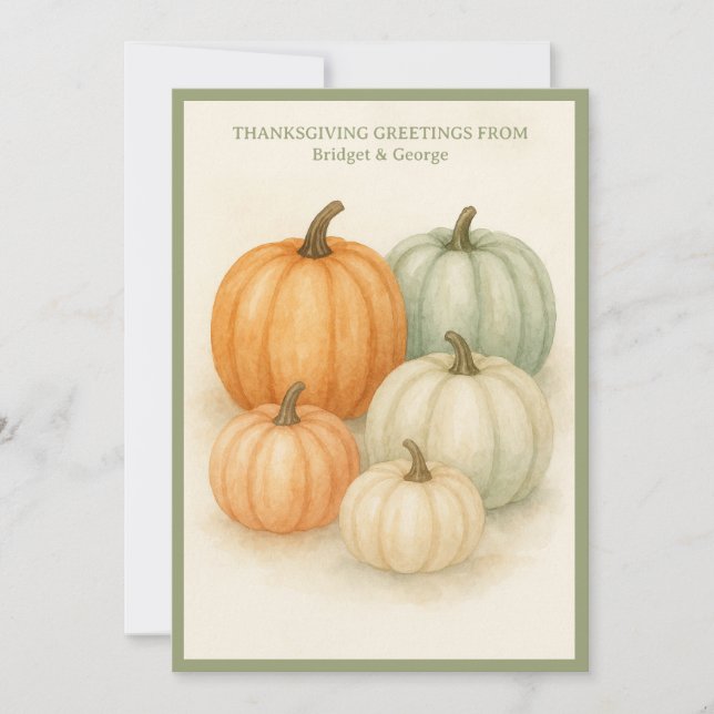 rustic Watercolor Autumn Pumpkins thanksgiving Holiday Card (Front)