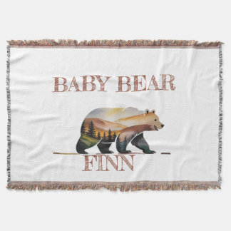 Rustic Watercolor Baby Bear Silhouette with Nature Throw Blanket