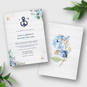 Rustic Watercolor Beach Floral Anchor Wedding Invitation