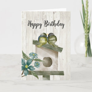 Rustic Watercolor Birdhouse Happy Birthday Thank You Card