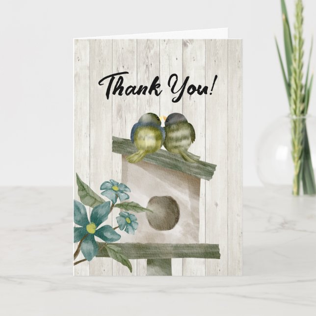Rustic Watercolor Birdhouse Thank You Card (Front)