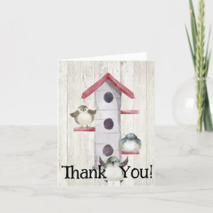 Rustic Watercolor Birds and Birdhouse Thank You Card