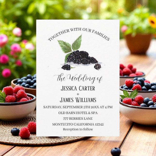 Rustic Watercolor Blackberries Wedding Invitation (Creator Uploaded)