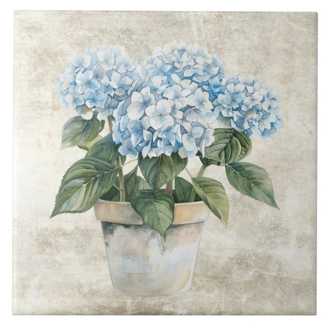 Rustic Watercolor Blue Hydrangea  Ceramic Tile (Front)